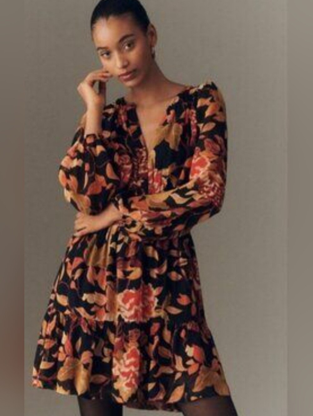 Anthropology Somerset Mini Dress Long-Sleeve Edition in Black Floral XS